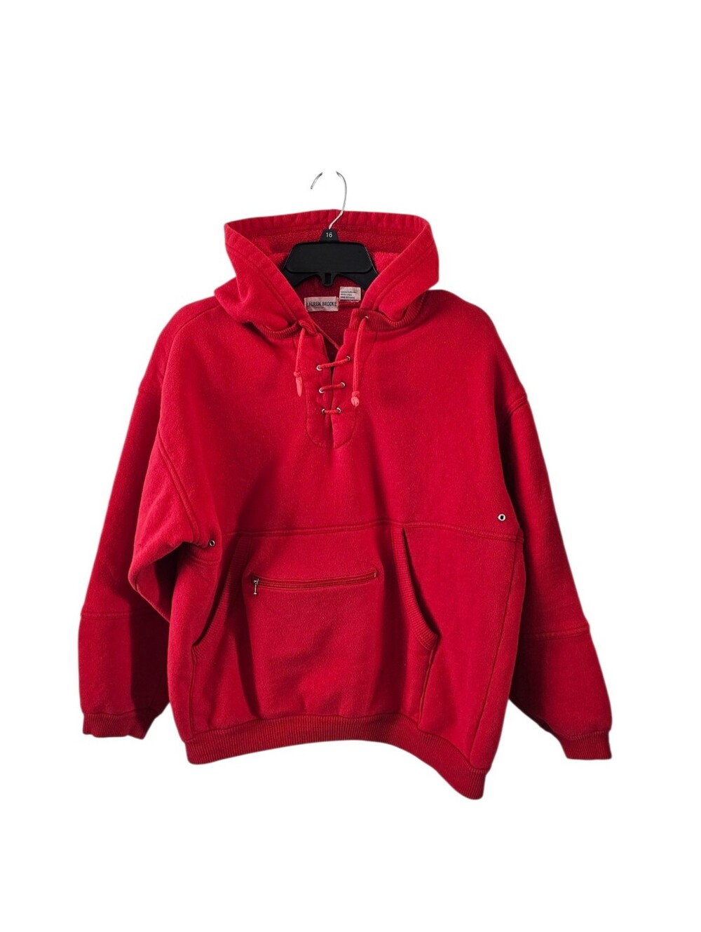 Vintage 90s Lauren Brooke Fleece Lace Up Hoodie Red Anorak Sweatshirt Large Gorp